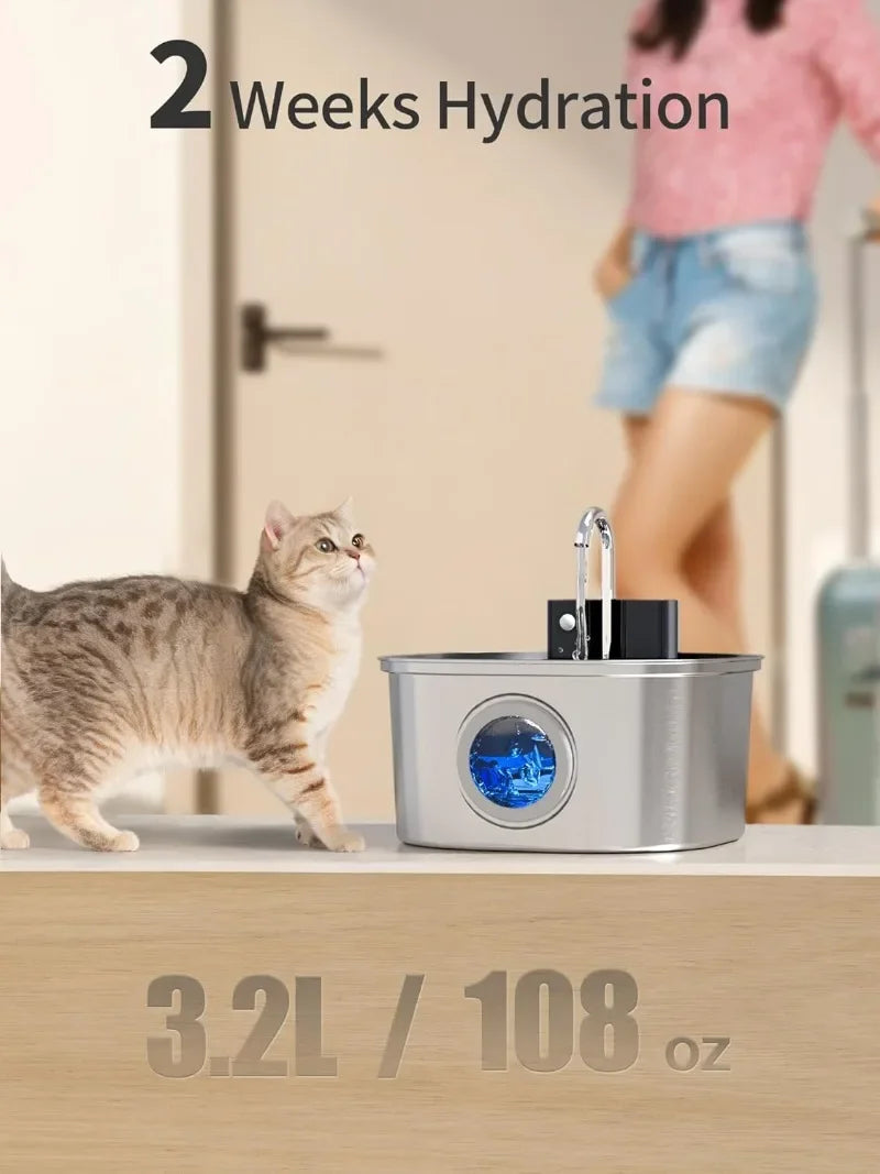 Kabelloser 3,2-Liter Katzen-Wasserbrunnen mit 4000-mAh Akku & Autosensor